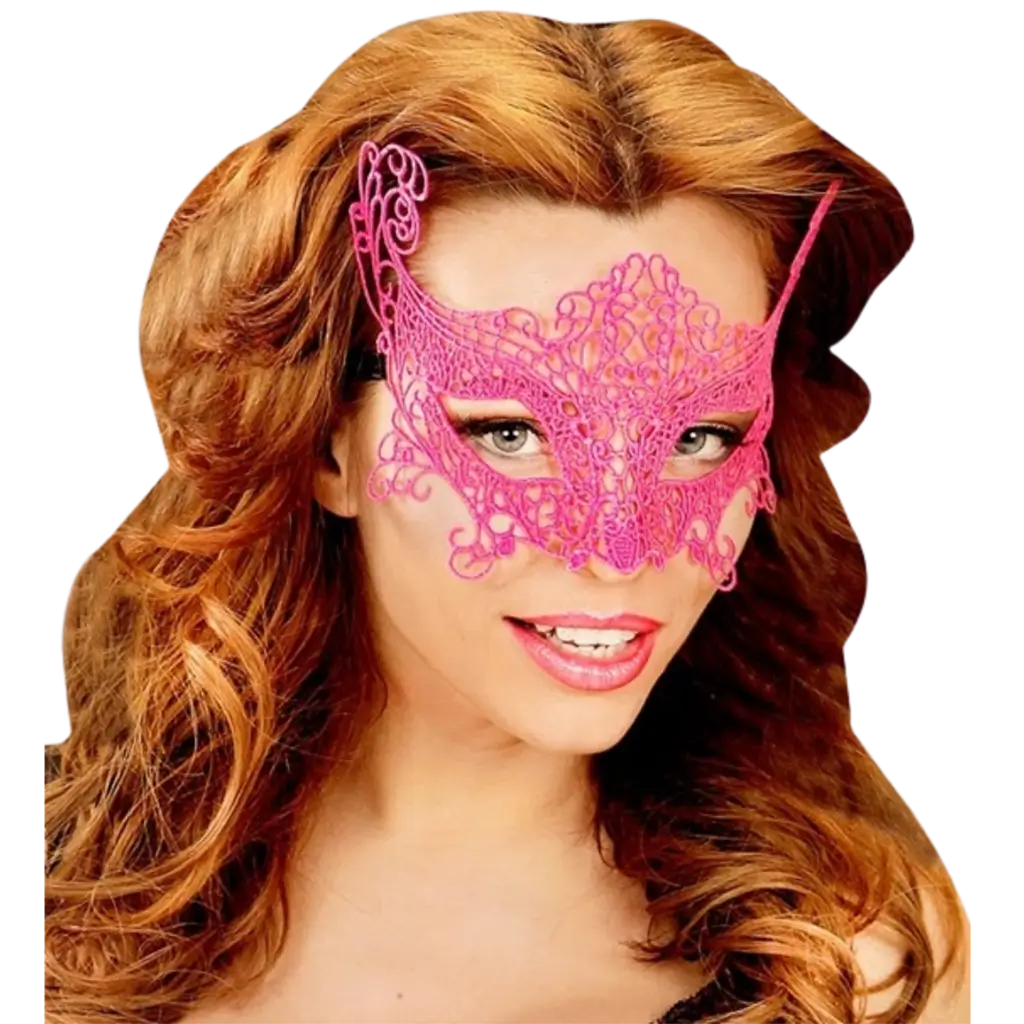 Maschera da lupo in pizzo rosa neon