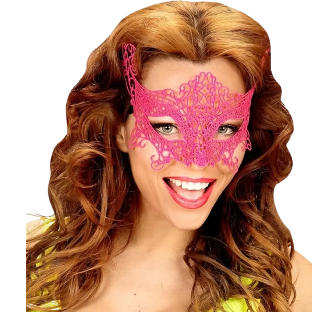 Maschera da lupo in pizzo rosa neon