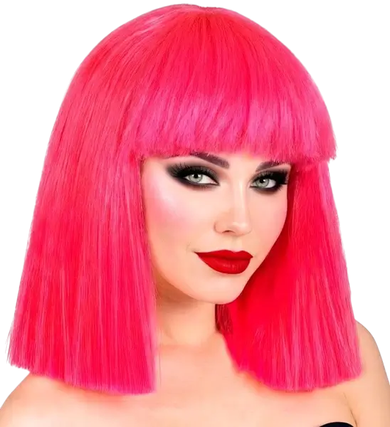 Parrucca rosa fluorescente con frangia