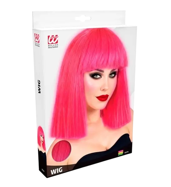 Parrucca rosa fluorescente con frangia