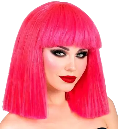 Parrucca rosa fluorescente con frangia