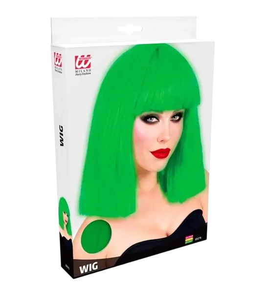 Parrucca verde fluorescente con frangia