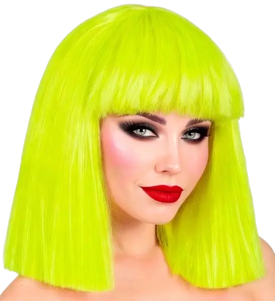 Parrucca giallo fluorescente con frangia