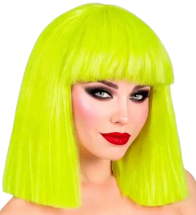 Parrucca giallo fluorescente con frangia