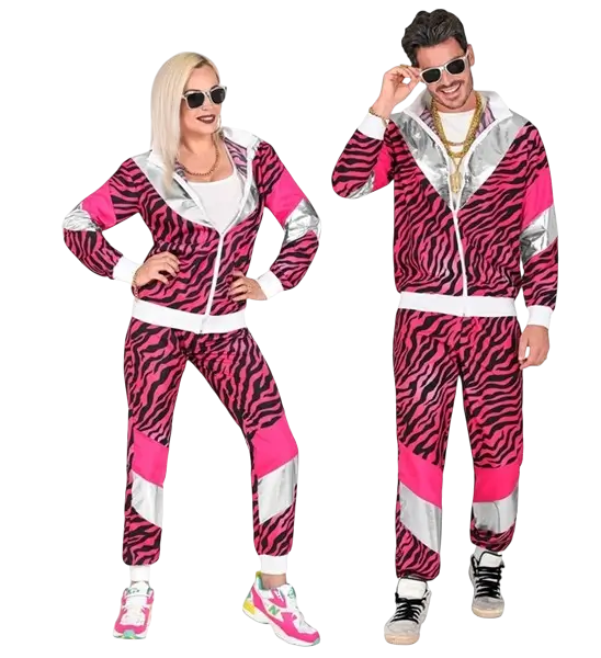 Travestimento in tuta da ginnastica fluorescente rosa e nera - S