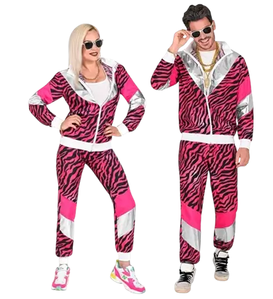 Travestimento in tuta da ginnastica fluorescente rosa e nera - S