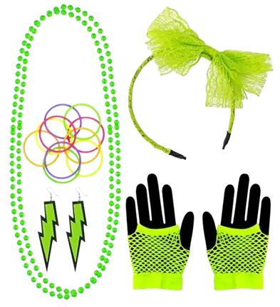 Set di accessori in maschera anni '80 in verde neon