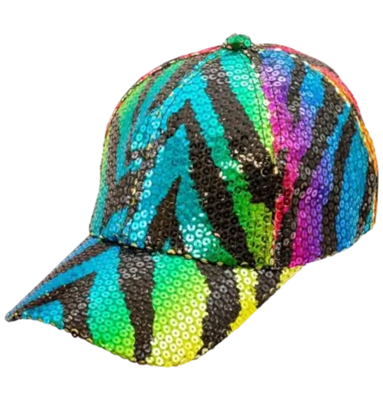 Cappello in paillettes, motivo tigre multicolore