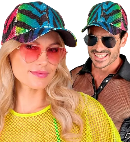 Cappello in paillettes, motivo tigre multicolore