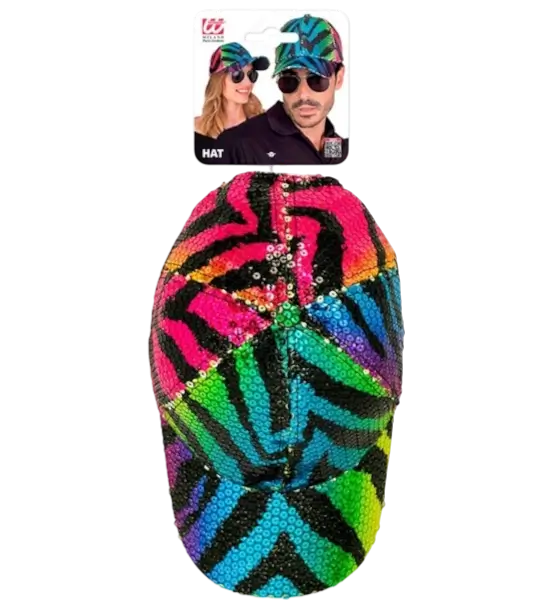 Cappello in paillettes, motivo tigre multicolore