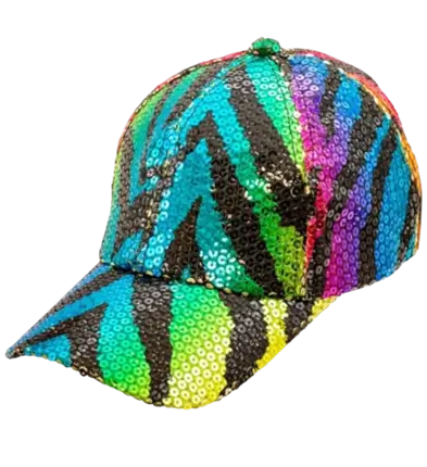 Cappello in paillettes, motivo tigre multicolore