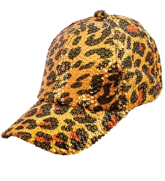 Cappello in paillettes, stampa leopardo arancione