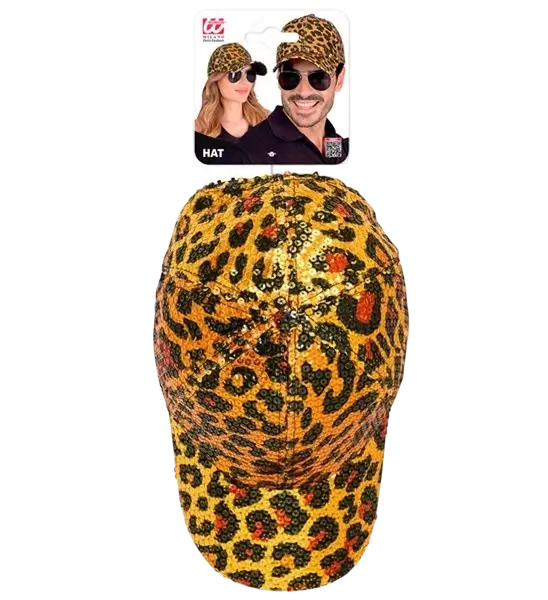 Cappello in paillettes, stampa leopardo arancione