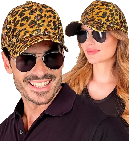 Cappello in paillettes, stampa leopardo arancione