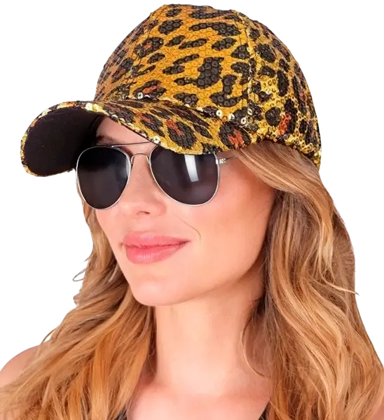 Cappello in paillettes, stampa leopardo arancione