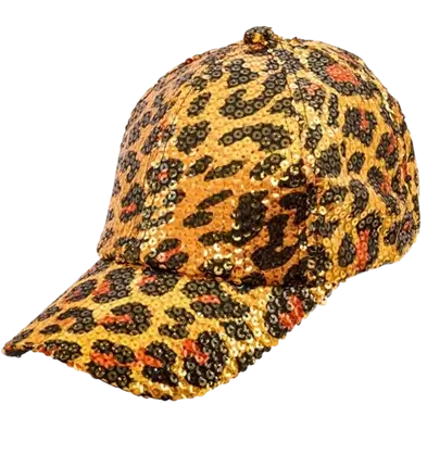 Cappello in paillettes, stampa leopardo arancione