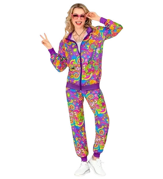 Tuta hippie flower power fluorescente - S