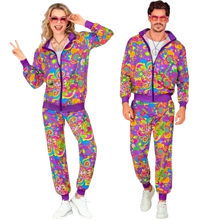 Tuta hippie flower power fluorescente - S
