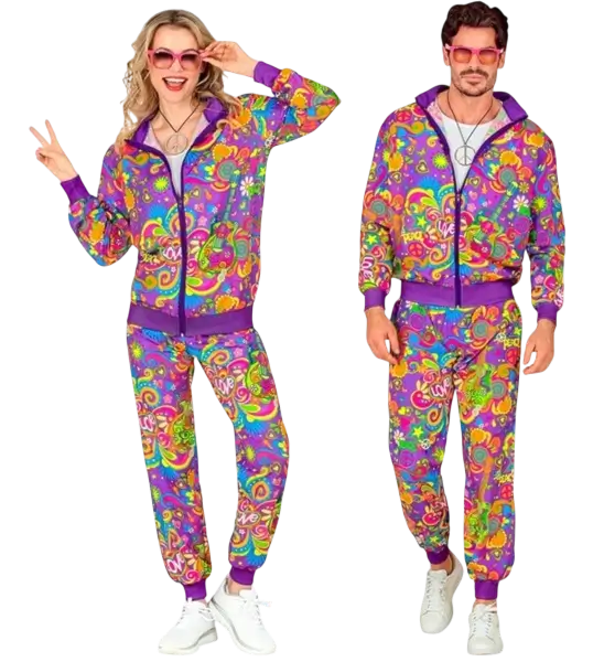 Tuta hippie flower power fluorescente - L
