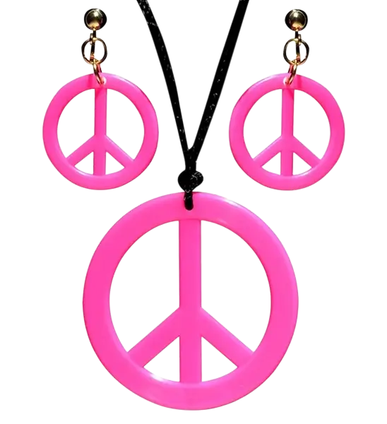 Orecchini e collana hippie rosa fluorescente