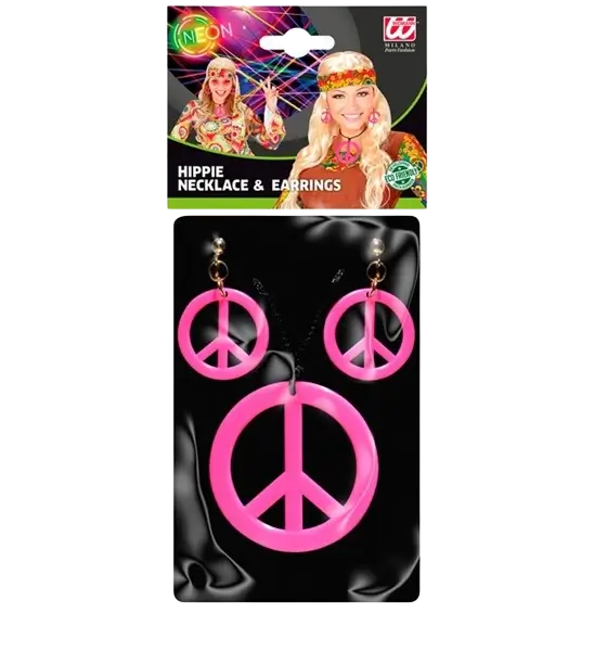 Orecchini e collana hippie rosa fluorescente
