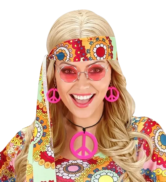 Orecchini e collana hippie rosa fluorescente