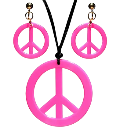 Orecchini e collana hippie rosa fluorescente