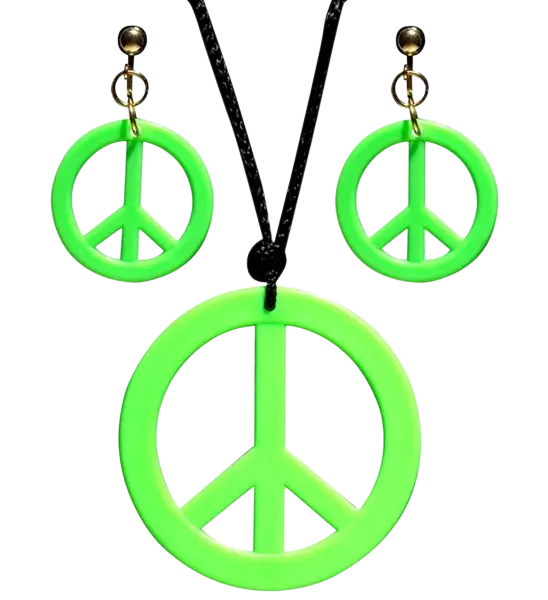 Orecchini e collana hippie verde fluorescente