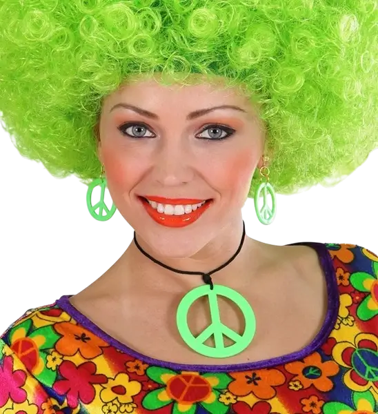 Orecchini e collana hippie verde fluorescente
