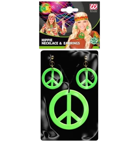 Orecchini e collana hippie verde fluorescente