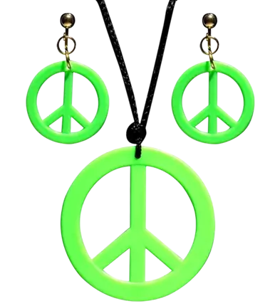 Orecchini e collana hippie verde fluorescente