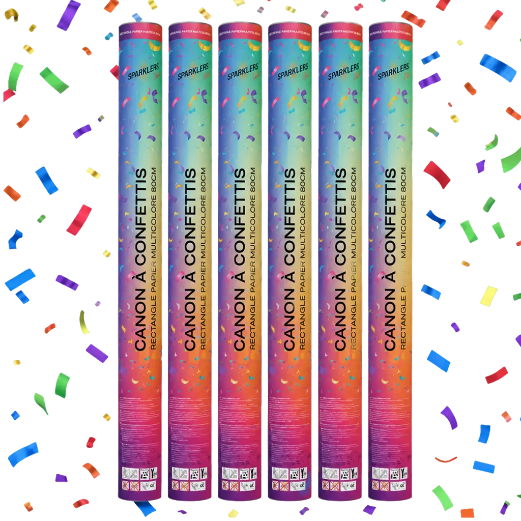 Set di 6 lanciatori di coriandoli da 80 cm, multicolori