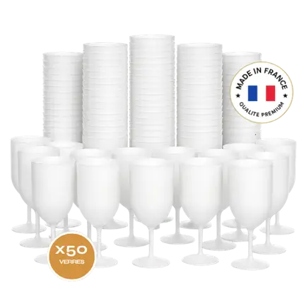 Set da 50 bicchieri da vino Ecocup con effetto smerigliato da 12 cl (18 cl a bordo pieno) riutilizzabili - Ideali per vino, degustazione e aperitivo