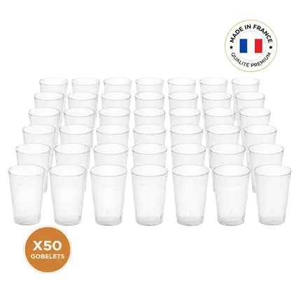 Confezione da 50 bicchieri Ecocup da 25 cl (33 cl a bordo pieno) riutilizzabili - Tipo Demi, Succhi, Bevande analcoliche