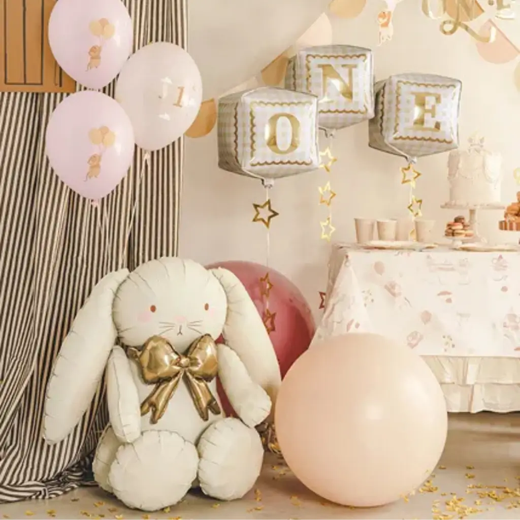 Palloncino in alluminio a forma di coniglio color crema e rosa, 84 cm – Decorazioni per compleanni e Pasqua