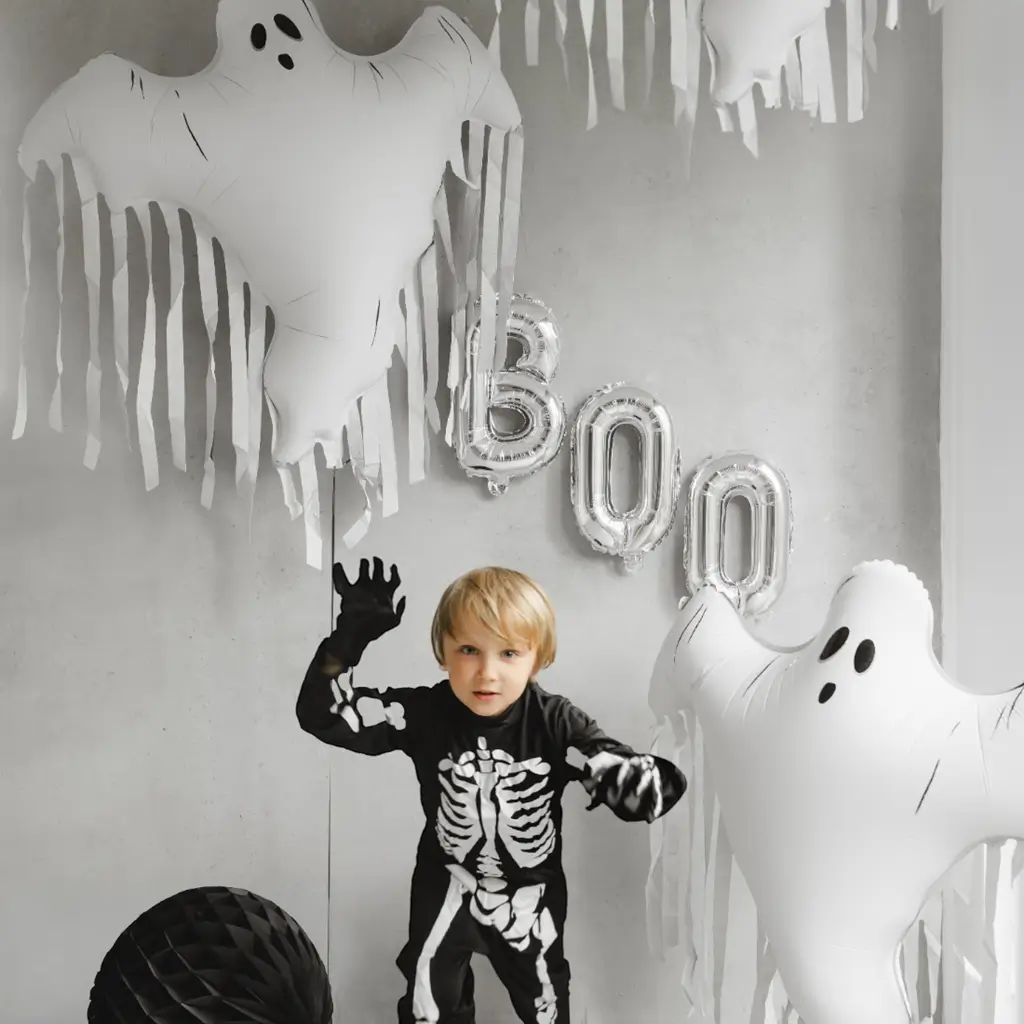 Palloncino in alluminio “Fantasma” con frange 93 x 86 cm – Decorazioni di Halloween