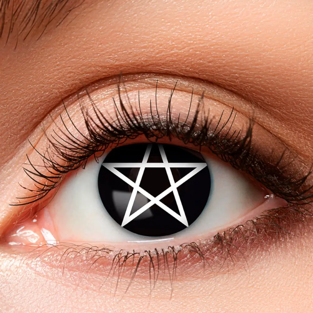 Lenti a contatto nere “Pentacolo bianco della strega” – Lenti a contatto per Halloween