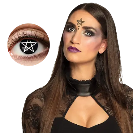 Lenti a contatto nere “Pentacolo bianco della strega” – Lenti a contatto per Halloween
