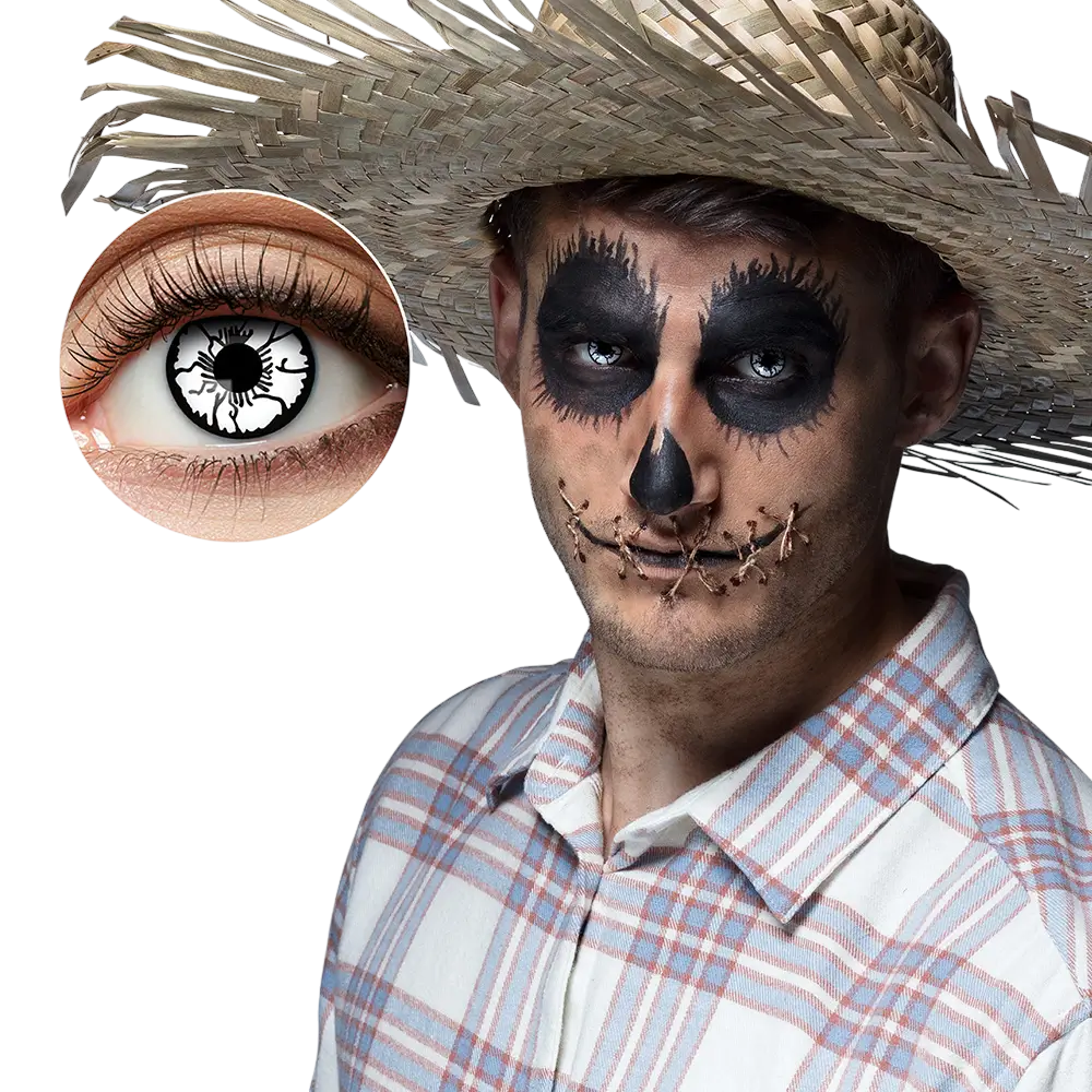 Lenti a contatto bianche con effetto screpolato e nero “Spaventapasseri” – Lenti a contatto per Halloween
