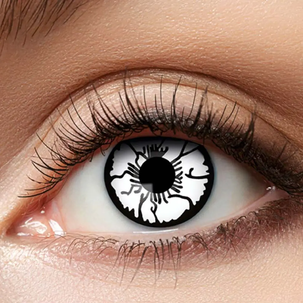 Lenti a contatto bianche con effetto screpolato e nero “Spaventapasseri” – Lenti a contatto per Halloween