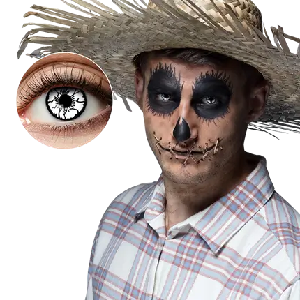 Lenti a contatto bianche con effetto screpolato e nero “Spaventapasseri” – Lenti a contatto per Halloween