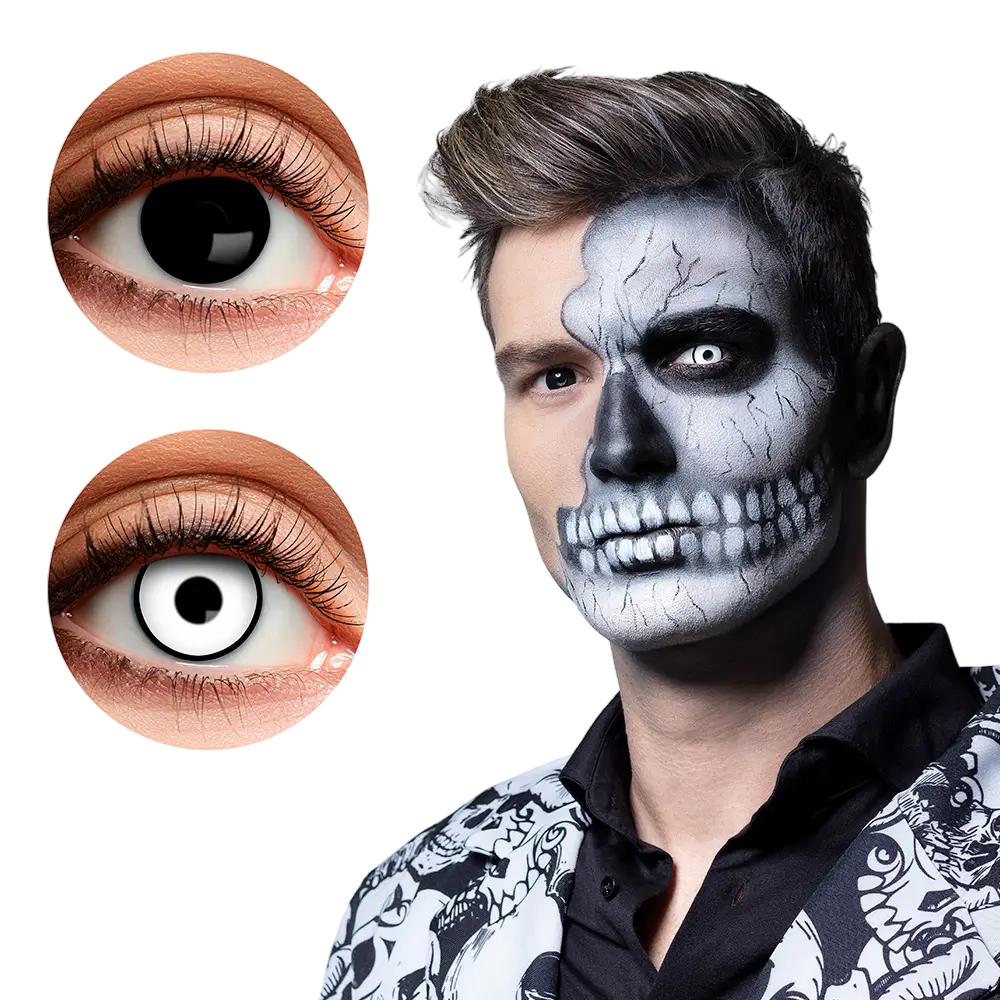Lenti a contatto Skullface bianche e nere – Lenti a contatto per Halloween