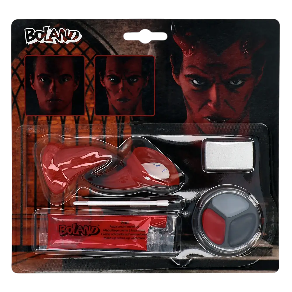 Kit trucco “Diavolo” – Corna, trucco, spugnetta e pennello