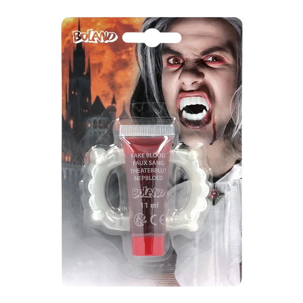 Kit Vampiro – Denti da vampiro e sangue finto 11 ml