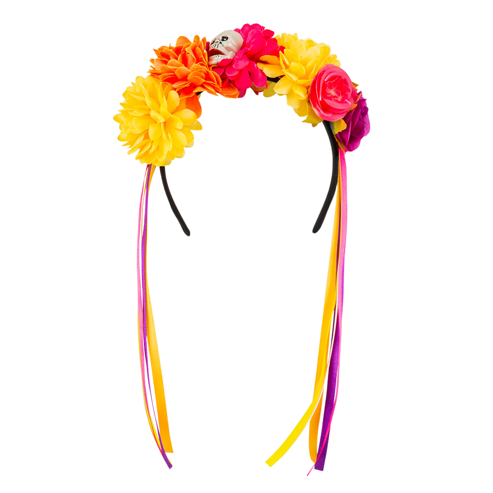 Fascia per capelli con fiori e teschi – Dia de los Muertos – Giorno dei Morti