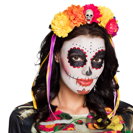Fascia per capelli con fiori e teschi – Dia de los Muertos – Giorno dei Morti