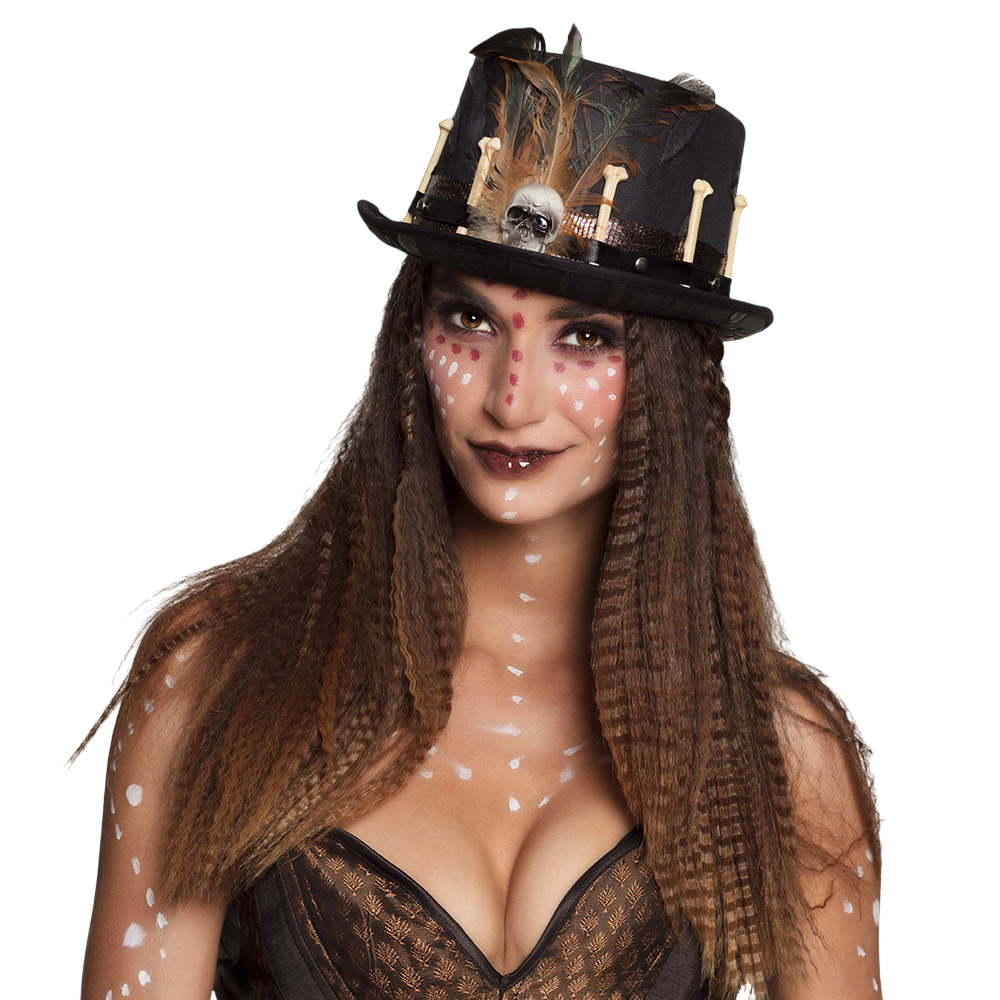 Cappello voodoo con piume e teschio – Costume di Halloween