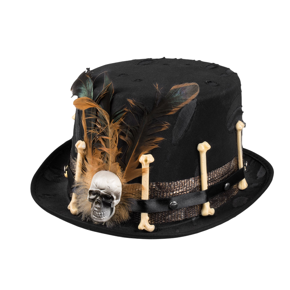 Cappello voodoo con piume e teschio – Costume di Halloween