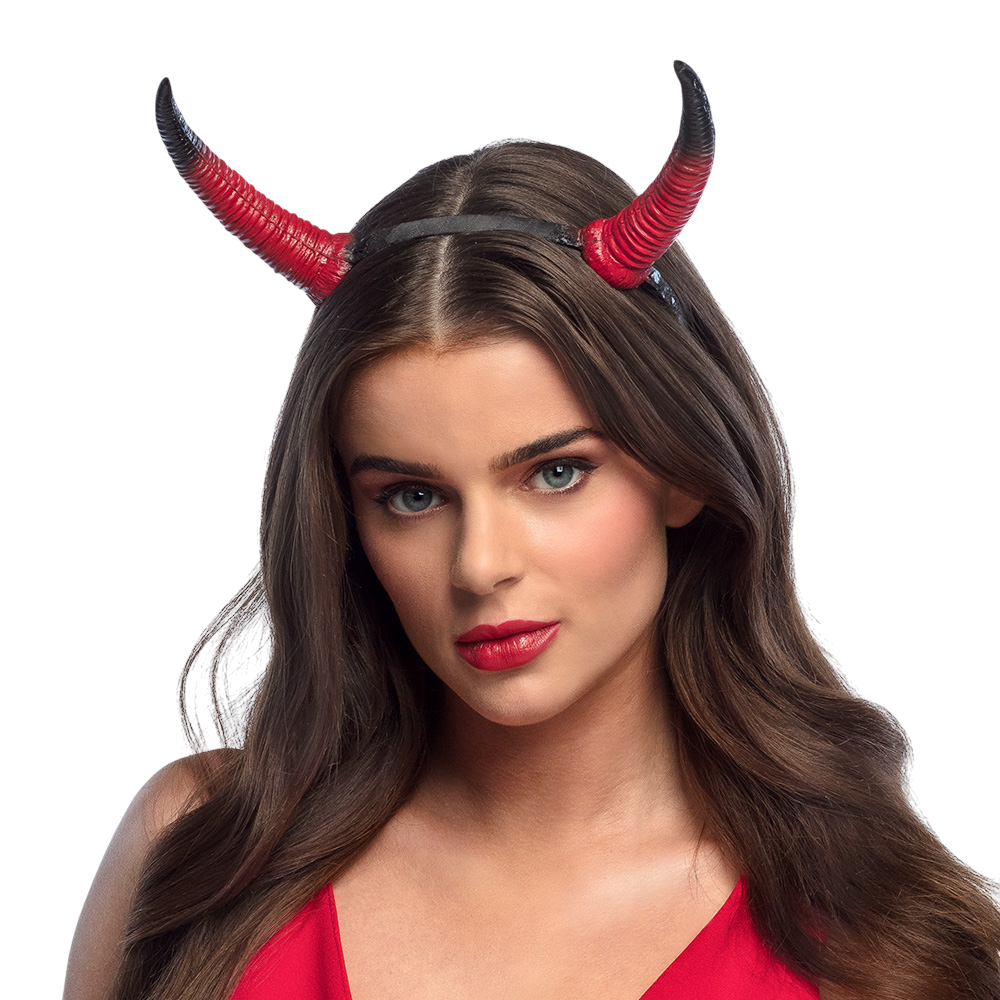 Fascia per capelli con corna da diavolo rosse e nere in schiuma – Halloween