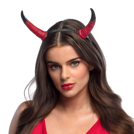Fascia per capelli con corna da diavolo rosse e nere in schiuma – Halloween